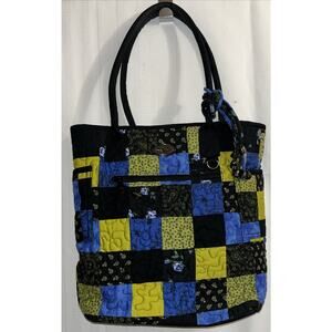Beautiful Donna Sharp Blue & Black Print Quilted Shoulder Purse Bag-Double Strap